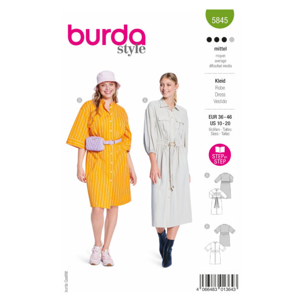 Burda Style Schnittmuster Nr. 5845 - Kleid - geknöpfte Kleider - 2 Varianten