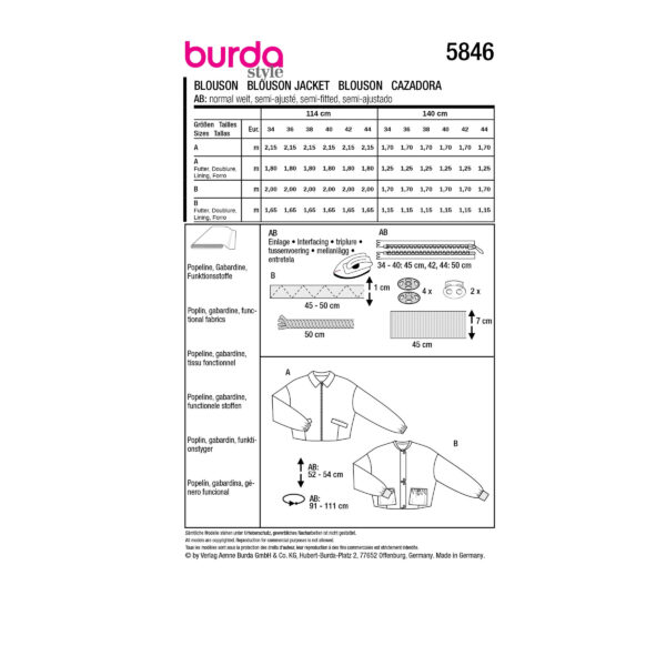 Burda Style Schnittmuster Nr. 5846 - Blouson - Bomberjackenoptik - 2 Varianten – Bild 9