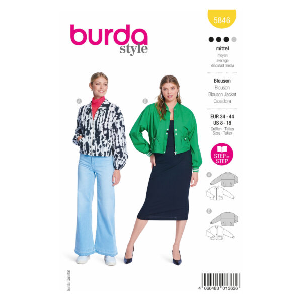 Burda Style Schnittmuster Nr. 5846 - Blouson - Bomberjackenoptik - 2 Varianten