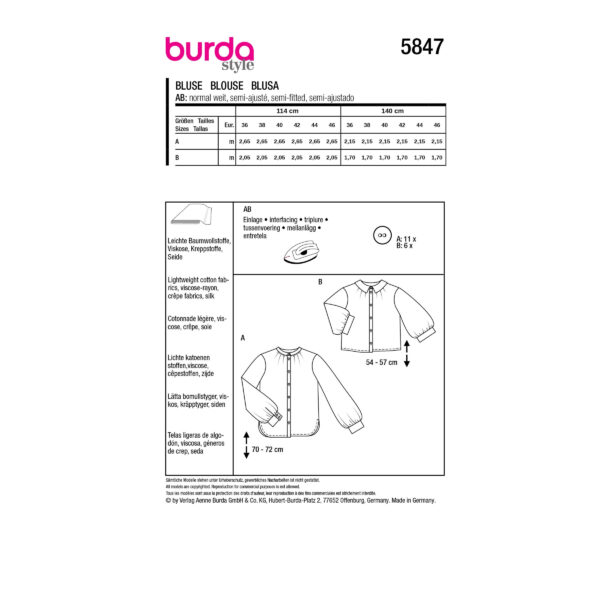 Burda Style Schnittmuster Nr. 5847 - Bluse - Hemd- oder Stehkragen - 2 Varianten – Bild 9
