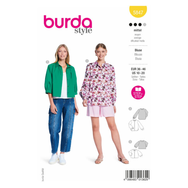 Burda Style Schnittmuster Nr. 5847 - Bluse - Hemd- oder Stehkragen - 2 Varianten