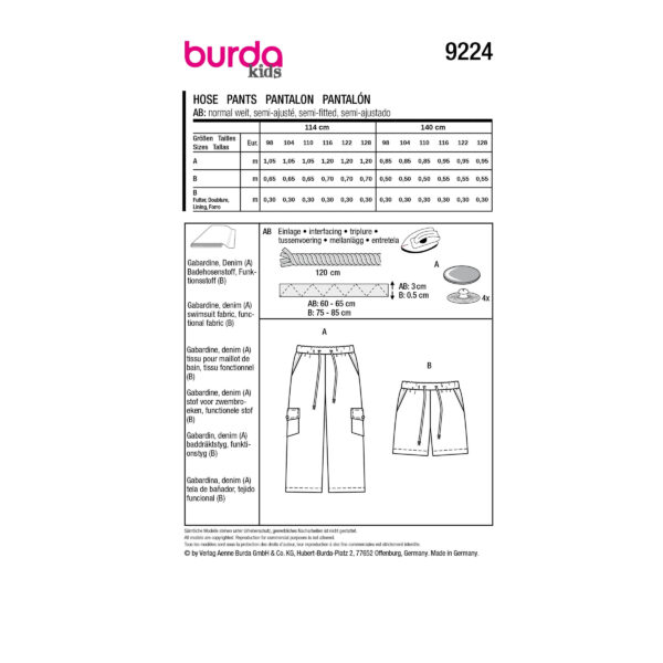 Burda Kids Schnittmuster Nr. 9224 - Hose - Shorts - Bindekordel - Gummizug – Bild 9