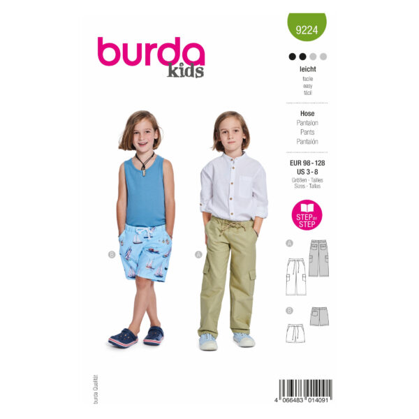 Burda Kids Schnittmuster Nr. 9224 - Hose - Shorts - Bindekordel - Gummizug