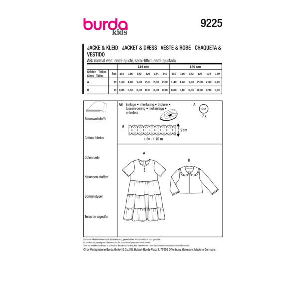 Burda Kids Schnittmuster Nr. 9225 - Kombination - Kleid und Jacke – Bild 9