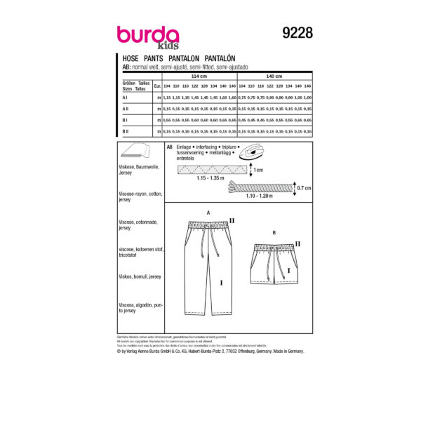 Burda Kids Schnittmuster Nr. 9228 - Hose - Shorts - Gummibund mit Kordel – Bild 5
