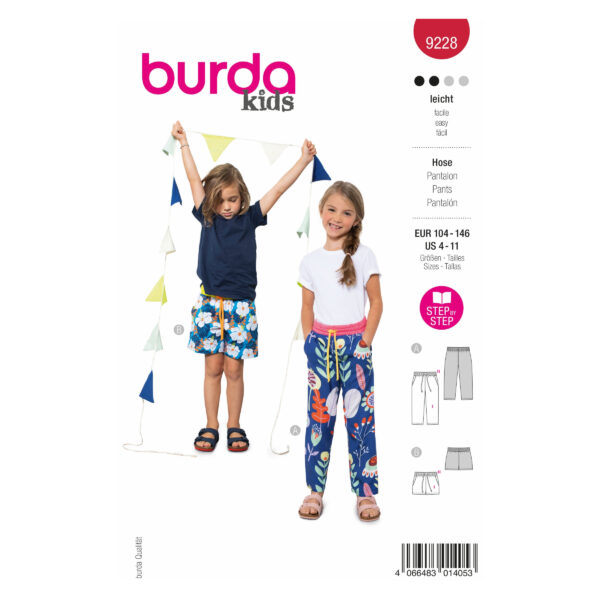 Burda Kids Schnittmuster Nr. 9228 - Hose - Shorts - Gummibund mit Kordel
