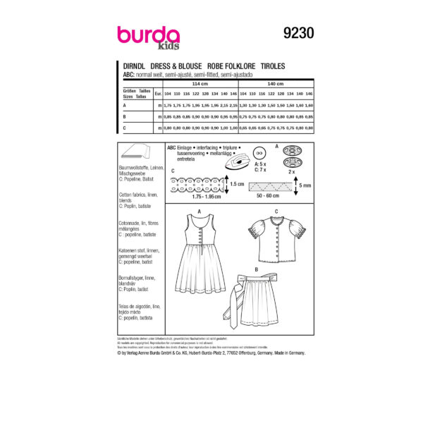 Burda Kids Schnittmuster Nr. 9230 - Dirndl Kombination - Kleid - Bluse - Schürze – Bild 9