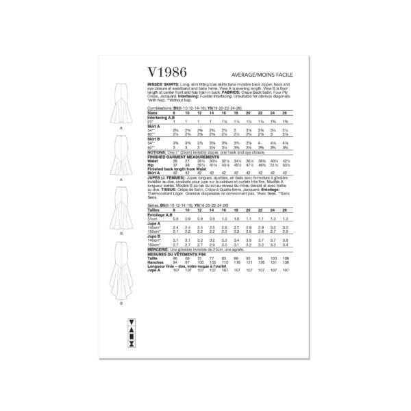 Vogue Schnittmuster V1986 - Stiftrock mit angesetztem Volantabschluss – Bild 7