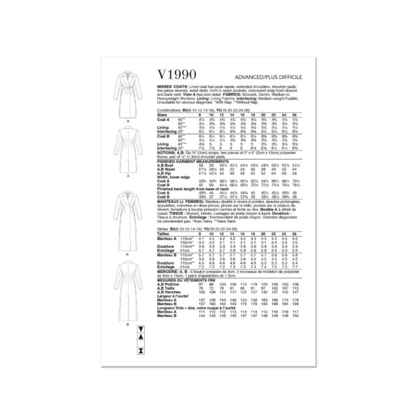 Vogue Schnittmuster - V1990 - schlichter, eleganter Damenmantel – Bild 8