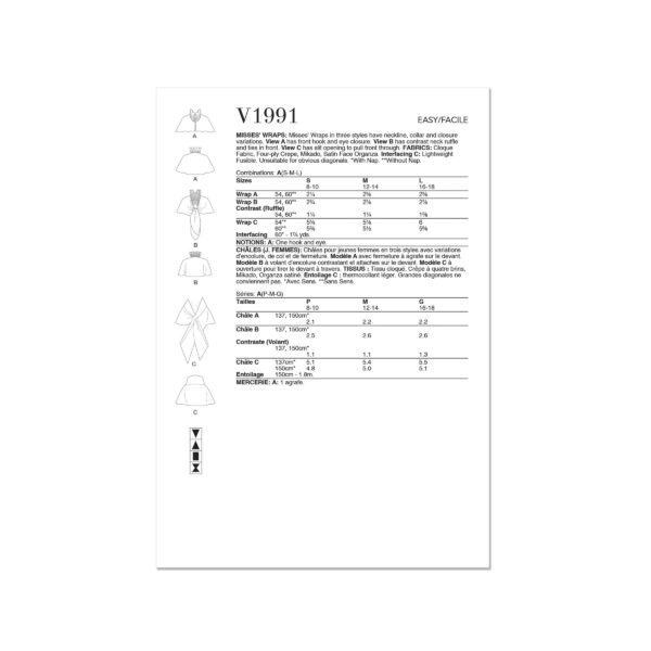 Vogue Schnittmuster V1991 - Umhang, Bolereo, Cape – Bild 7