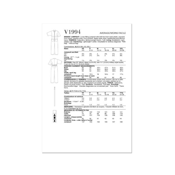 Vogue Schnittmuster V1994 - sportlicher Overall für Damen – Bild 5