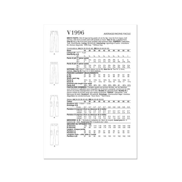 Vogue Schnittmuster V1996 - Herrenhose, 2 Varianten – Bild 6