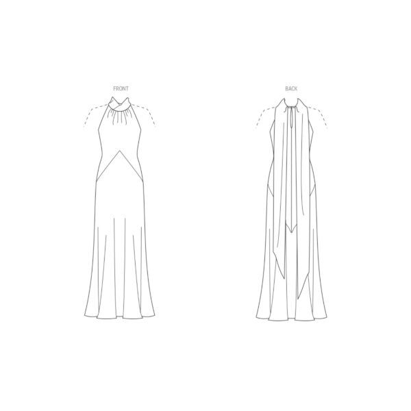 Vogue Schnittmuster - V2008 - ärmelloses Abendkleid mit Halsbündchen zum Binden – Bild 4