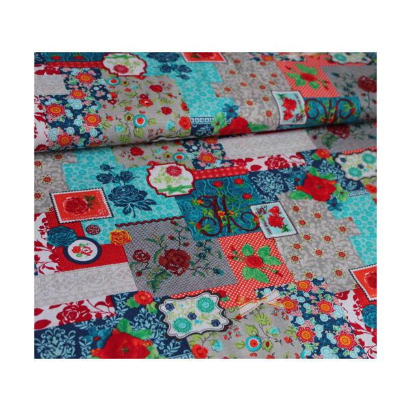 11.20 Euro/m - Baumwollstoff geblümt - Briefmarken - Patchworkdruck - Kleiderstoff - romantisch verspielt
