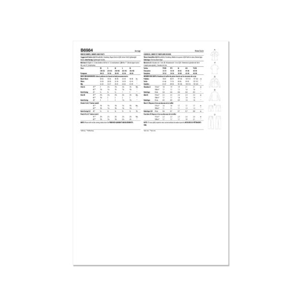 Butterick Schnittmuster - B6984 - Bluse, Hemd, Hose, Unisex – Bild 8