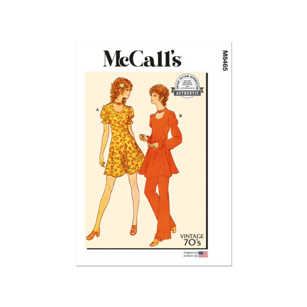 McCalls Schnittmuster M8465 - Vintage - langes Shirt, Kleid, Hose im Stil der 70er