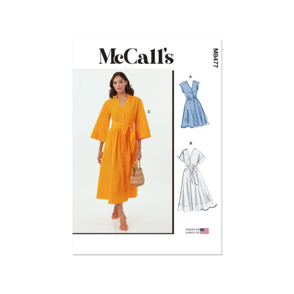 McCalls Schnittmuster M8477 - durchgehend geknöpftes Kleid mit V-Ausschnitt