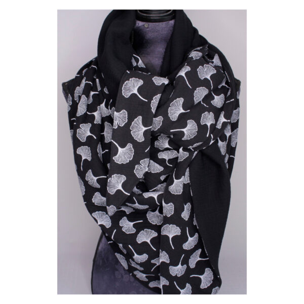 XXL Tuch - Maxituch, Dreieckstuch - Musselin - Schwarz - Ginkgo - doppellagig - 2,40m x 1,50m – Bild 2