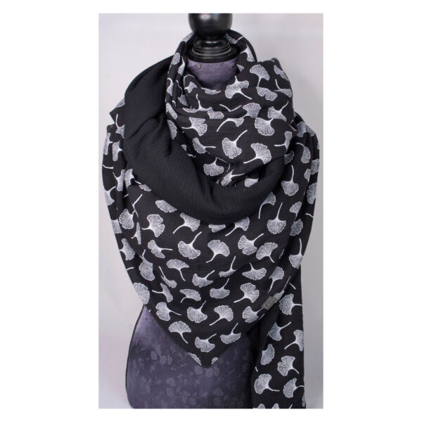 XXL Tuch - Maxituch, Dreieckstuch - Musselin - Schwarz - Ginkgo - doppellagig - 2,40m x 1,50m