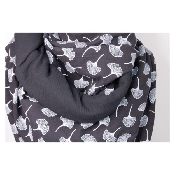 XXL Tuch - Maxituch, Dreieckstuch - Musselin - Schwarz - Ginkgo - doppellagig - 2,40m x 1,50m – Bild 3
