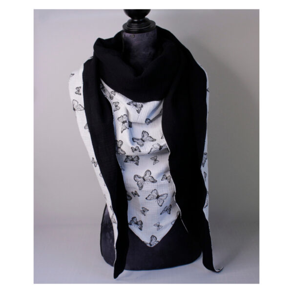 XXL Tuch - Maxituch, Dreieckstuch - Musselin - Weiß/ Schwarz - Schmetterling - doppellagig - 2,40m x 1,50m