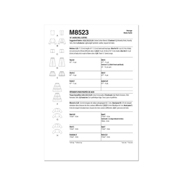 McCalls Schnittmuster M8523 - Puppenkleider, für 46 cm große Puppe – Bild 4