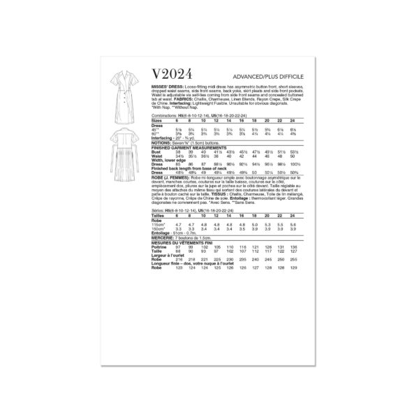Vogue Schnittmuster V2024 - raffiniertes Hemdblusenkleid – Bild 5
