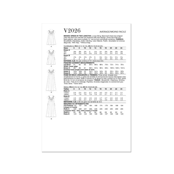 Vogue Schnittmuster V2026 - legeres Sommerkleid mit Rundpasse – Bild 8