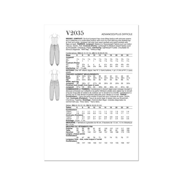 Vogue Schnittmuster V2035 -  legere Hose mit Beinabschluss, Corsage – Bild 5