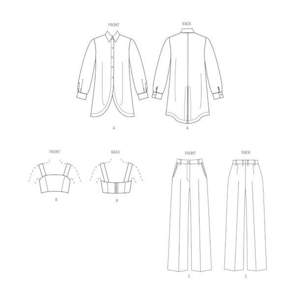 Vogue Schnittmuster - V2037 - elegante Damenhose, Top und lange Bluse – Bild 8