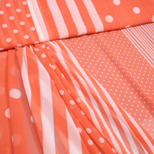 7.60EUR/ 1m, Chiffon, Streifen und Punkte, weiss / koralle