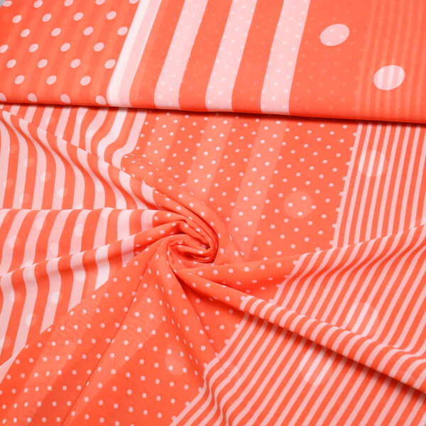 7.60EUR/ 1m, Chiffon, Streifen und Punkte, weiss / koralle – Bild 3