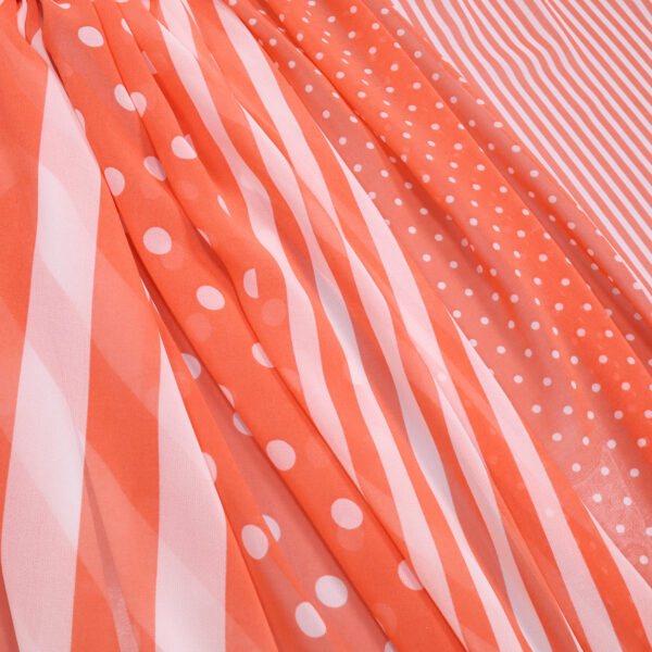 7.60EUR/ 1m, Chiffon, Streifen und Punkte, weiss / koralle – Bild 2