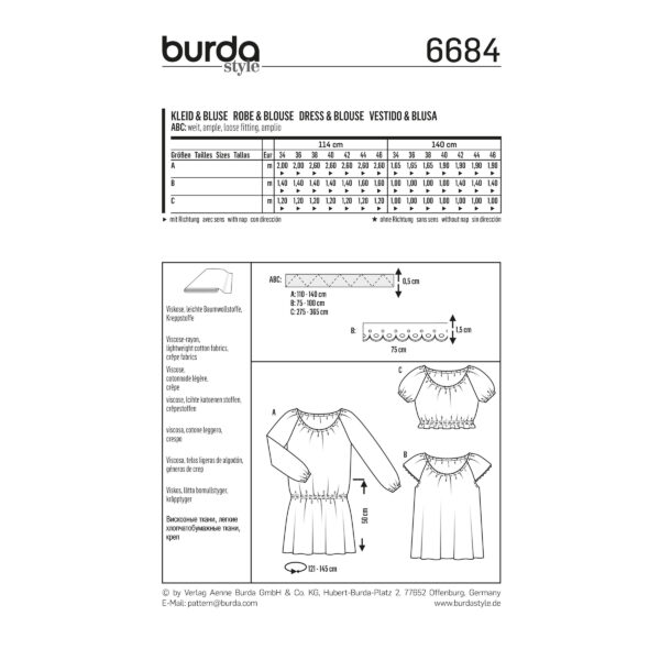 Burda Style Schnittmuster - Bluse - Kleid - Carmenbluse & Carmenkleid - Nr. 6684 – Bild 7