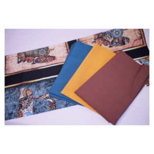 Baumwollstoffe , Stoffpaket, Panel+ 3 Fat Quarter, Braun, Senfgelb, Petrol,  FQ 05
