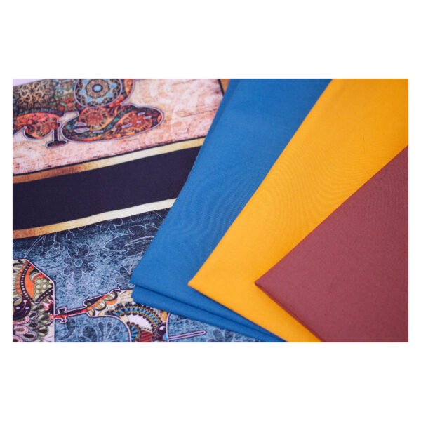 Baumwollstoffe , Stoffpaket, Panel+ 3 Fat Quarter, Braun, Senfgelb, Petrol,  FQ 05 – Bild 2