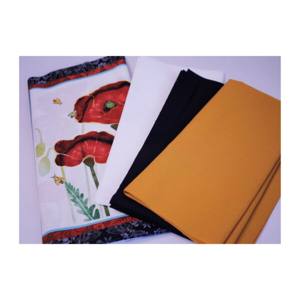 Baumwollstoffe , Stoffpaket, Panel+ 3 Fat Quarter, Schwarz, Senfgelb, Weiß,  FQ 07 – Bild 2
