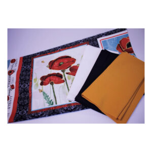 Baumwollstoffe , Stoffpaket, Panel+ 3 Fat Quarter, Schwarz, Senfgelb, Weiß,  FQ 07