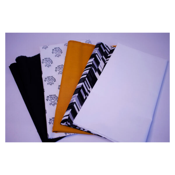 Baumwollstoffe , Stoffpaket, Fat Quarter, Schwarz, Weiß, Senfgelb, FQ 10