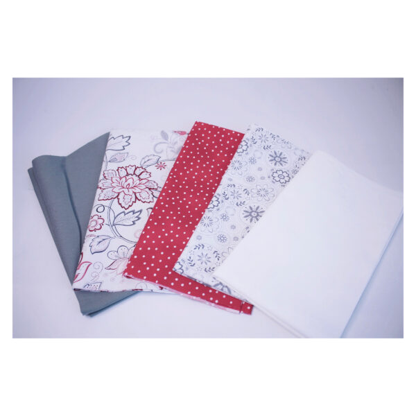 Baumwollstoffe , Stoffpaket, Fat Quarter,  Weiß, Rot, Grau, FQ 02