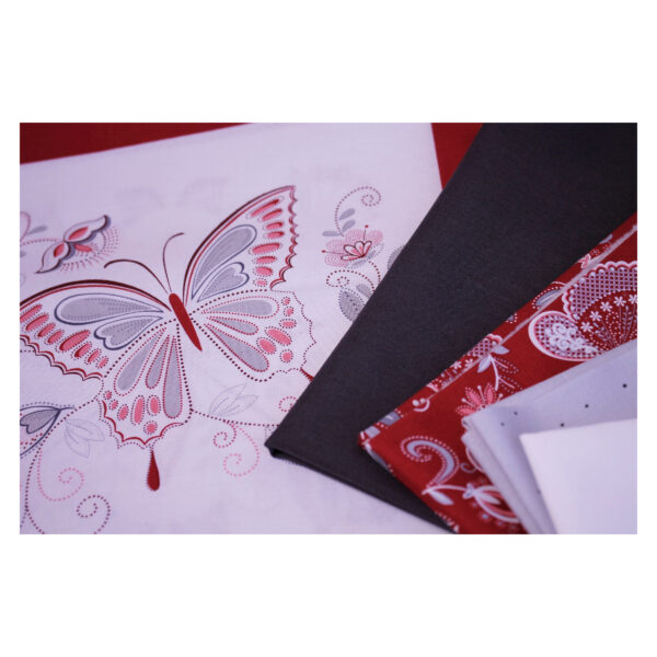 Baumwollstoffe , Stoffpaket, Panel+ 4 Fat Quarter, Weiß, Rot, Grau,  FQ 14 – Bild 2