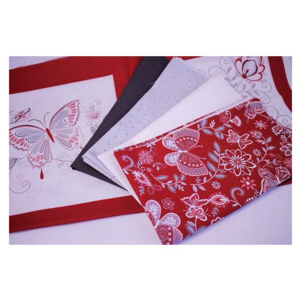 Baumwollstoffe , Stoffpaket, Panel+ 4 Fat Quarter, Weiß, Rot, Grau,  FQ 14 – Bild 3