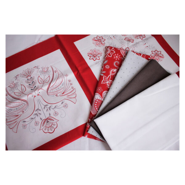 Baumwollstoffe , Stoffpaket, Panel+ 4 Fat Quarter, Weiß, Rot, Grau,  FQ 14 – Bild 4