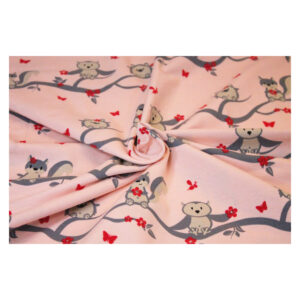 15.40EUR/ 1m, Baumwolljersey, Waldtiere, Apricot, Grau