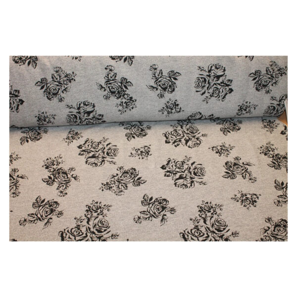 10.80EUR/ 1m, Strickstoff, Melvin, Baumwolle, hellgrau, schwarz, Rosen – Bild 2