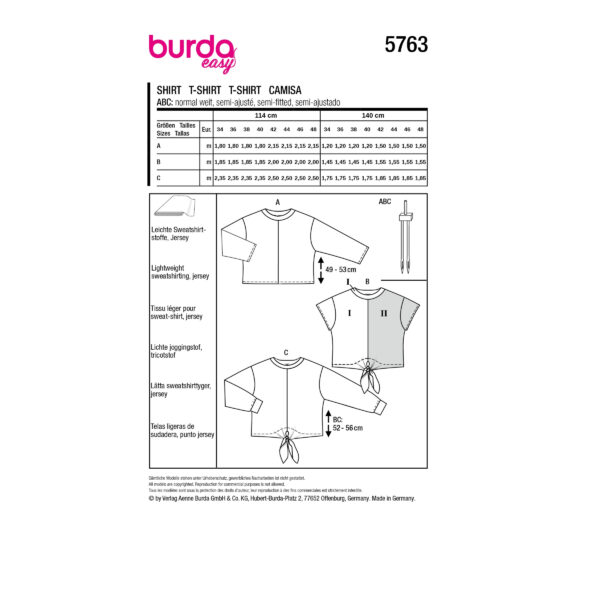 Burda Easy Schnittmuster Nr. 5763 - Shirt - T-Shirt - Knotenshirt - Sweatshirt – Bild 12