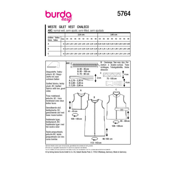Burda Easy Schnittmuster Nr. 5764 - Weste - Steppweste - Gilet – Bild 10