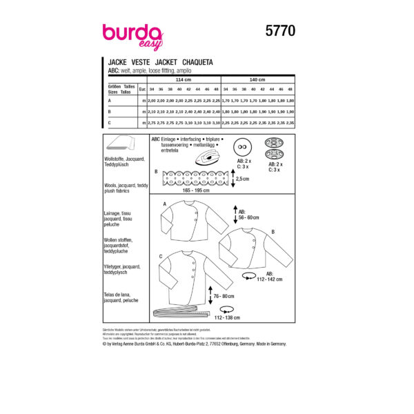 Burda Easy Schnittmuster Nr. 5770 - Jacke - 3 Varianten – Bild 10