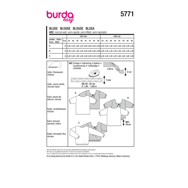 Burda Easy Schnittmuster Nr. 5771 - Oberteil - Bluse - tiefer Rückenausschnitt – Bild 10