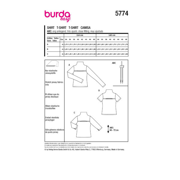 Burda Easy Schnittmuster Nr. 5774 - Shirt - T-Shirt - Longsleeve - Rolli – Bild 10
